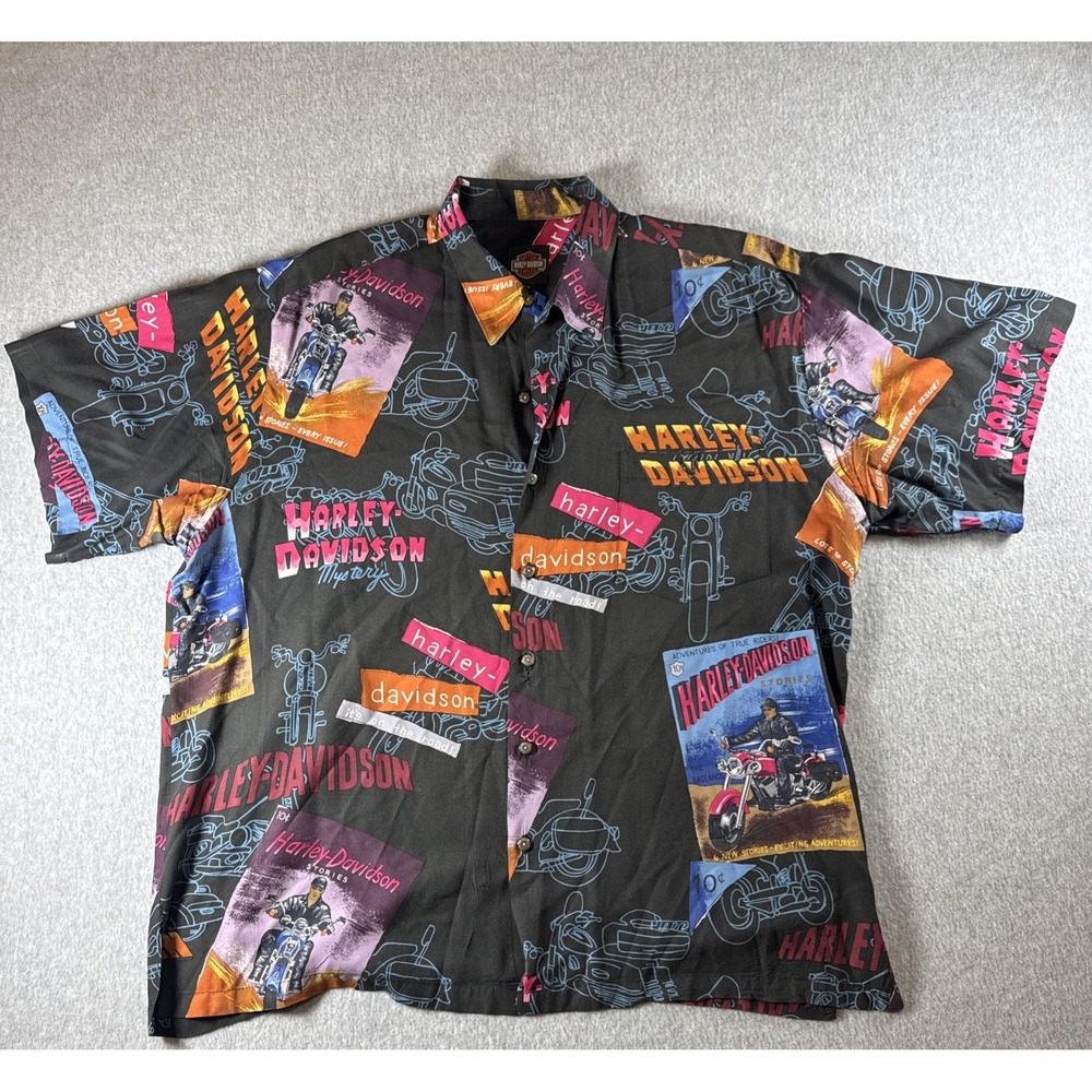 Harley Davidson Motorcycles Tori Richard Hawaiian Shirt Mens XL Made USA
